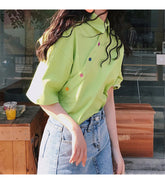 Colorful Button Cute Irregular Solid Shirt