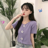 Daisy Button Cropped Slim Shirts