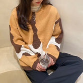 Lockerer Pullover mit Patchwork in Kuhfarbe