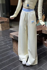 Cute Bow Plaid Waist Patchwork Loose Pants