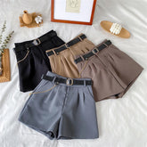 High Waist Thin A-Line Office Shorts With Belt