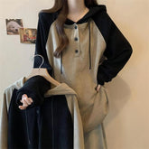 Loose Long Sleeve Two Colors Combination Hoodie