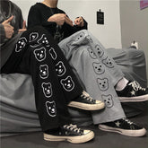 High Waist Bear Side Printed Loose Pants
