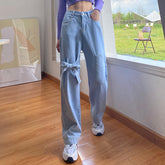 Vaqueros vintage de cintura alta con bolsillo y lazo