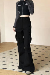 High Waist Big Cargo Pockets Flare Pants