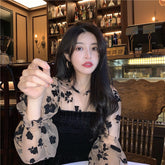 Sexy Floral Mesh Patchwork Transparent Shirt