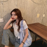 Camisa básica corta y ajustada con mangas cortas y cordones