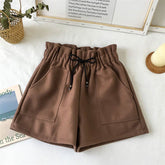Wide Leg Woolen Casual Office Shorts