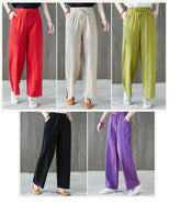 Vintage Leinenhose mit elastischer Taille und weitem Bein