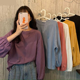 Long Sleeve Lantern Basic O-Neck Shirts