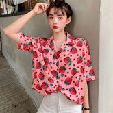 Strawberry Printed Short Sleeve Blouse Shirt