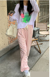 High Waist Plaid Colors Jogging Pants