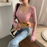 Long Sleeve Square Collar Sexy Shirt