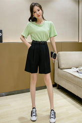 High Waist Wide Leg Loose Office Shorts With Belt