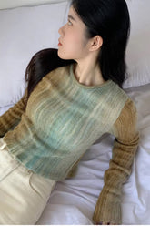 Long Sleeve Gradient Colors O-Neck Slim Sweater