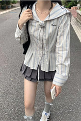 Long Sleeve Sailor Collar Striped Blouse Shirt