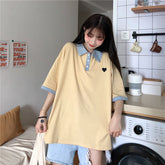 Loose Heart Pocket Printed Collar Shirt