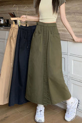 High Waist Front Pockets Long Slit Skirts