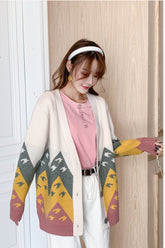 Matching Colors Loose Retro Cardigan Sweater