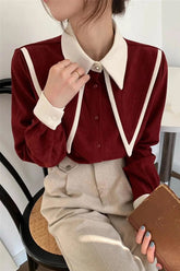 Long Sleeve Elegant Turn Down Collar Office Blouse Shirts