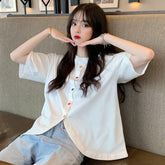 Colorful Buttons Short Sleeve Irregular Shirt