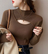Sexy Strickpullover mit halbhohem Ausschnitt und Cut-Out