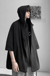 Loose Short Sleeve Hip Hop Men Hooded Shirt