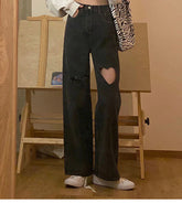 High Waist Heart Shape Loose Long Jeans Pants