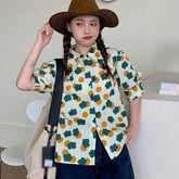 Cartoon Floral Printed Retro Blouse Shirt