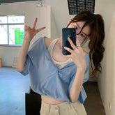 Kurzes, schmales Hemd mit Fledermausärmeln