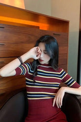 Short Sleeve O-Neck Stripped Slim Shirt