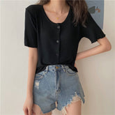 Retro O-Neck Knitted Button Shirts