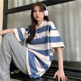 Loose Striped Colors Collar Shirt