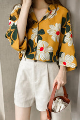 Loose Flowers Pattern Blouse Shirt