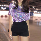 Bright Silk Shiny Sexy Short Sleeve Shirt