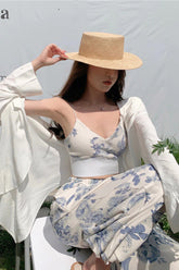 Lässiger 2-teiliger Anzug mit Blumenmuster, Oberteil und Hose