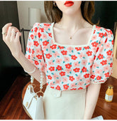 Puff Sleeve Daisy Floral Elegant Shirt