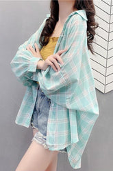 Loose Light Plaid Colors Casual Blouse Shirt