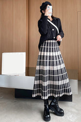 Vintage Strickrock mit Karomuster in A-Linie, mittellang