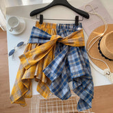 Two Tone Plaid Colors Mini Skirts