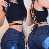 Solid Knitted Backless Tie Camis Crop Tops
