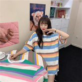 Cute Colors Loose Striped Shirt