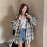 Long Sleeve Cute Plaid Loose Shirt