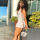 Voguable Sleeveless  Mini Dress Patchwork  With Corset Patchwork Zipper Bodycon Streetwear Casual Y2K