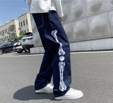 Voguable Skeleton Baggy Casual Pants Japanese Streetwear Wide Leg Denim Trousers Y2k Blue Vintage Denim Pants