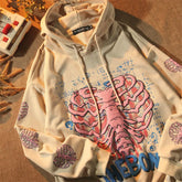 Streetwear Khaki Y2K Tops Skull print Grunge Gothi Oversized Hoodie Streetwear Wohip-hop Kawaii FeSweatshirts