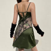 Voguable Lace Patchwork Dresses Vintage y2k Aesthetic A-Line Emo V-neck Sling Partywear Dress Grunge Fairycore Clothe