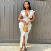 Voguable Sleeveless Backless Hollow Up Long Dress Streetwear Outfits Solid Club Clothing Y2K