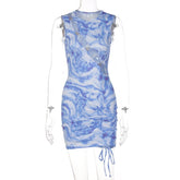 Voguable Bandage Drawstrings Sleeveless Hollow Out Ruched Solid Bodycon Mini Dress Streetwear Y2K Party Club