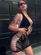 Voguable outfits Solid Halter Sleeveless Backless Mesh Hollow Out Mini Dress Fall Bodycon Party Club Elegant Y2K